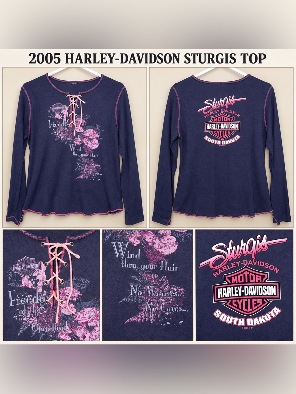 Vintage XL 2005 Harley-Davidson Sturgis Lace-Up Long Sleeve Top